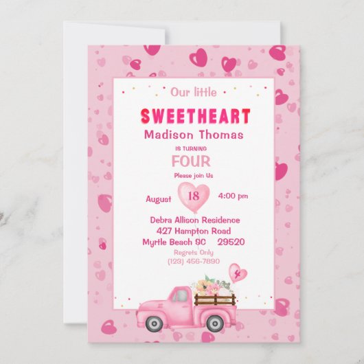 Invitation à la fête des Coeurs de Camion Rose pou (Devant)