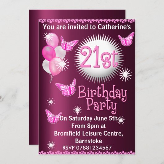 Invitation à la fête des dames 21e anniversaire ro (Devant / Derrière)