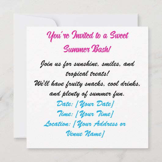 Invitation à la fête des Délices Tropicaux – Chaud (Dos)