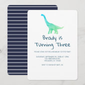 Invitation à la fête des dinosaures à rayure bleue (Devant / Derrière)