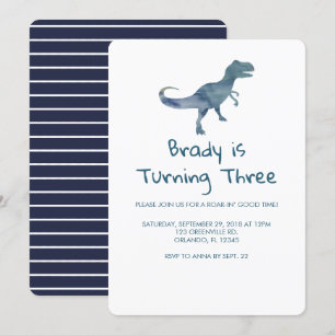 Invitation à la fête des dinosaures à rayures bleu