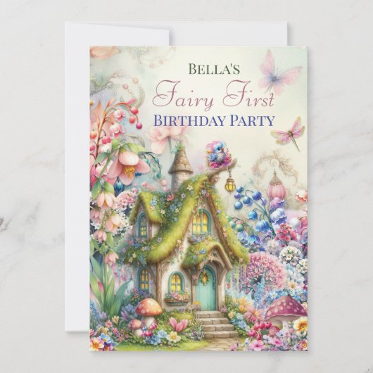 Invitation à la fête des fées des fleurs enchantée (Devant)