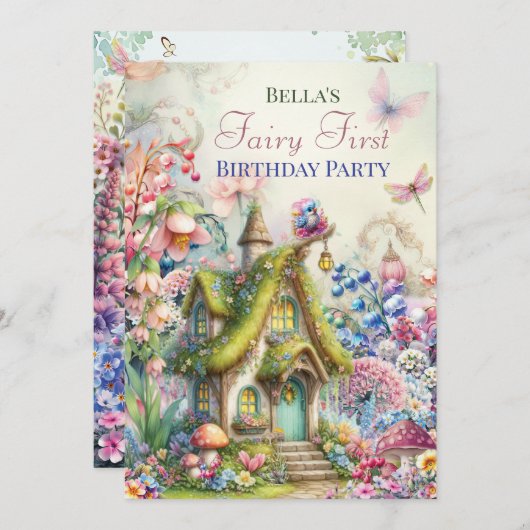 Invitation à la fête des fées des fleurs enchantée (Devant / Derrière)