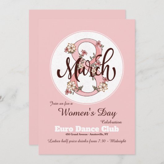 Invitation à la Fête des femmes du 8 mars (Devant / Derrière)