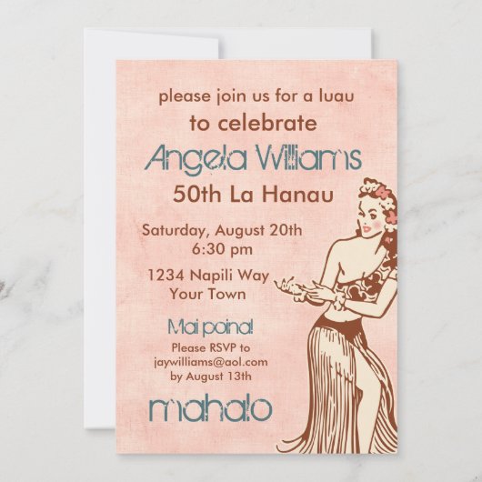 Invitation à la Fête des filles d'Aloha Hula (Dos)