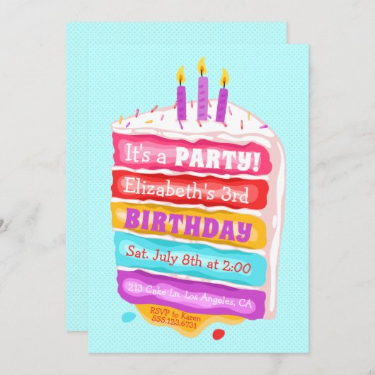 Invitation à la fête des gâteaux et bougies (Devant / Derrière)