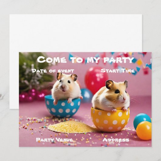Invitation à la fête des hamsters (Devant / Derrière)