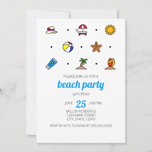 Invitation à la fête des icônes de plage (Devant)