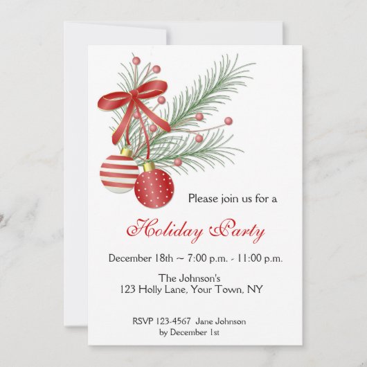 Invitation à la fête des ornements de Noël (Devant)