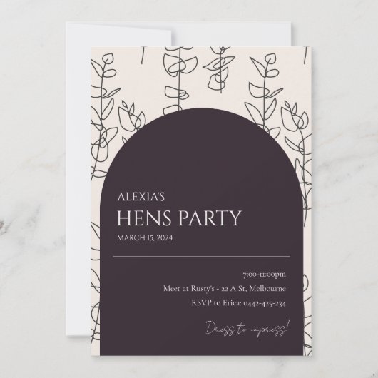 Invitation à la Fête des poules d'arc floral chic  (Devant)