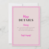 Invitation à la fête des poules de vin rose Neon (Dos)