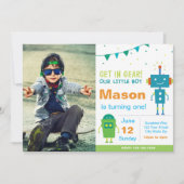 Invitation à la fête des robots bleus avec photo (Devant)