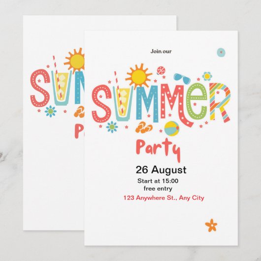 Invitation à la fête d'été (Devant / Derrière)