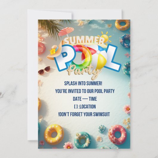 Invitation à la fête d'été à la piscine (Devant)