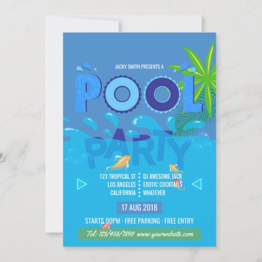 Invitation à la fête d'été à la piscine (Devant)