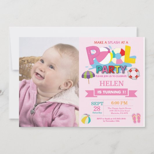 Invitation à la fête d'été à la piscine Fille Spla (Devant)