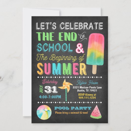 Invitation à la fête d'été de fin d'année scolaire (Devant)