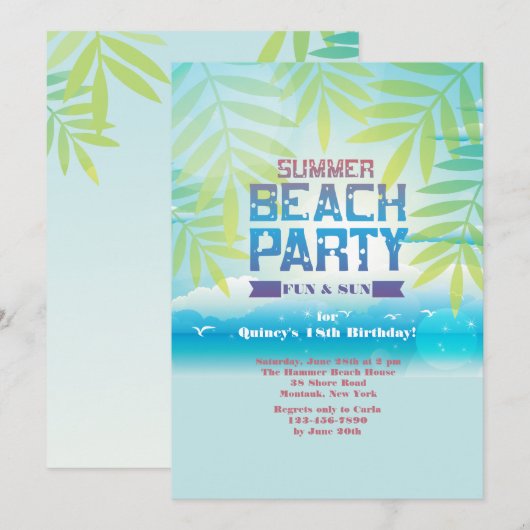 Invitation à la fête d'été de plage (Devant / Derrière)