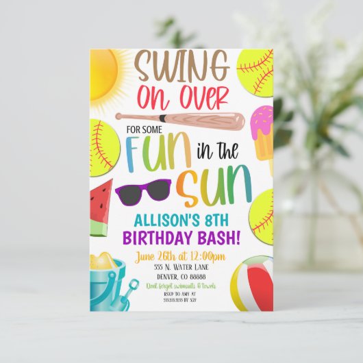 Invitation à la fête d'été de softball (Debout devant)