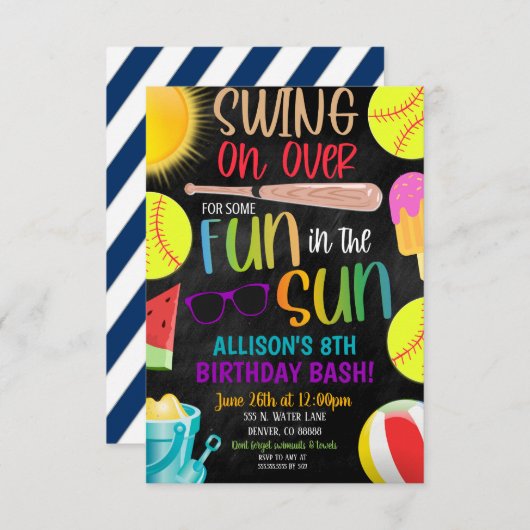 Invitation à la fête d'été de softball (Devant / Derrière)