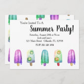 Invitation à la fête d'été du Popsicle Watercolor (Devant / Derrière)