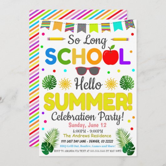 Invitation à la fête d'été Hello (Devant / Derrière)