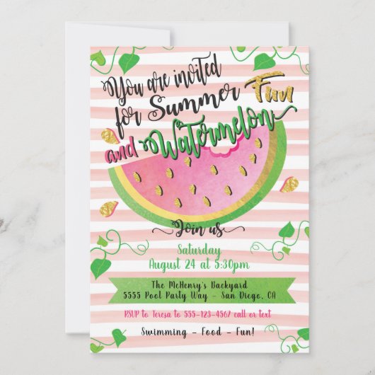 Invitation à la fête d'été pastèque (Devant)