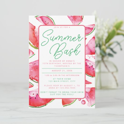 Invitation à la fête d'été pastèque au bord de la (Debout devant)