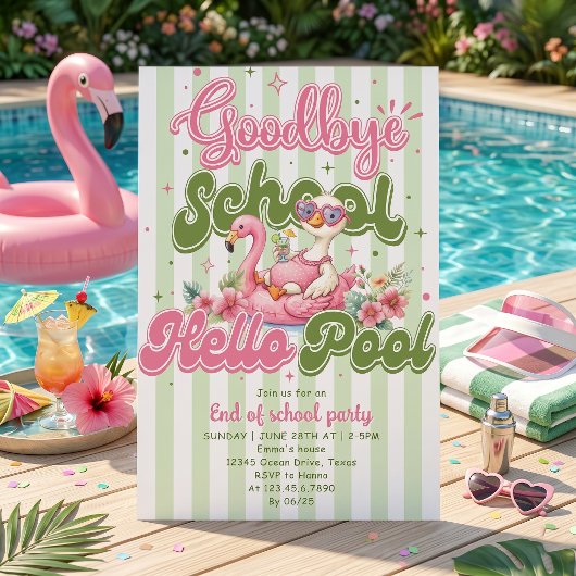 Invitation à la fête d'été piscine rayures vertes