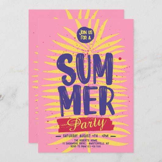 Invitation à la fête d'été rose (Devant / Derrière)