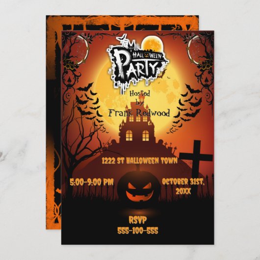 Invitation à la fête d'Halloween (Devant / Derrière)