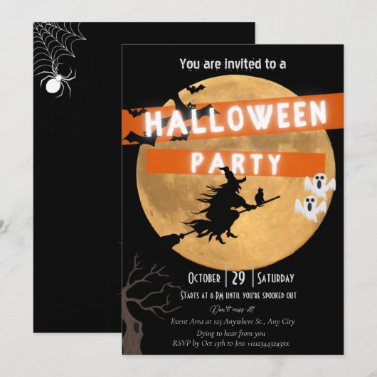 Invitation à la fête d'Halloween (Devant / Derrière)