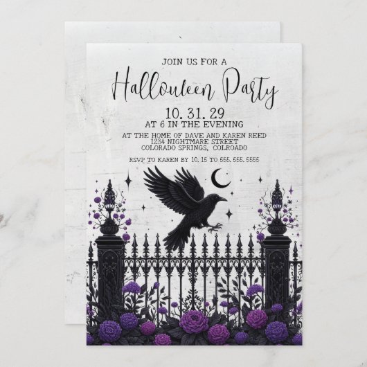 Invitation à la fête d'Halloween avec clôture goth (Devant / Derrière)