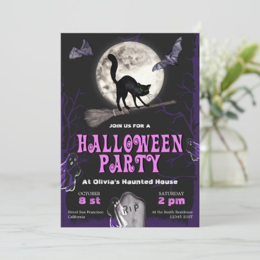 Invitation à la fête d'Halloween Chat Noir Spookta (Debout devant)