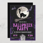 Invitation à la fête d'Halloween Chat Noir Spookta (Devant / Derrière)