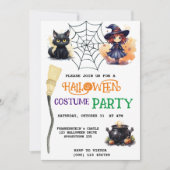 Invitation À La Fête D'Halloween Chat Sorcière Et  (Devant)