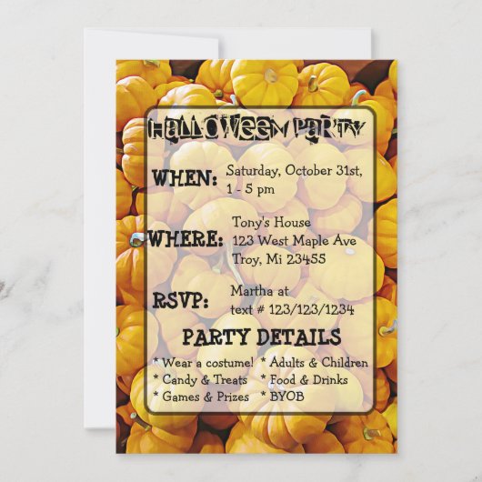 Invitation à la fête d'Halloween Citrouille & Chat (Devant)
