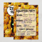 Invitation à la fête d'Halloween Citrouille & Chat (Devant / Derrière)