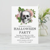 Invitation à la fête d'Halloween crâne floral (Debout devant)