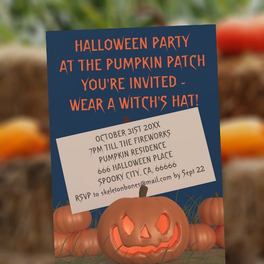 Invitation à la fête d'Halloween dans un champ de