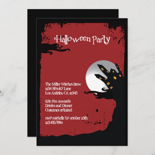 Invitation à la fête d'Halloween de éffrayant Hill (Devant / Derrière)