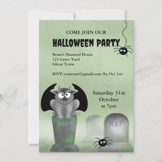 Invitation à la fête d'Halloween de Gargouille (Devant)