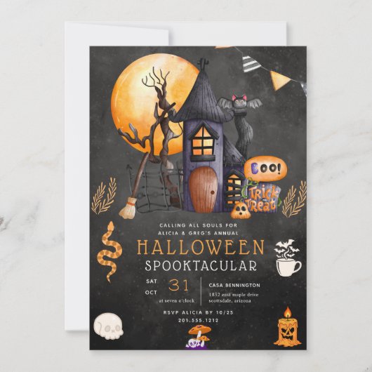 Invitation à la fête d'Halloween de la maison hant (Devant)