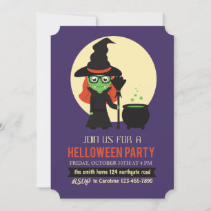 Invitation à la fête d'Halloween de la petite sorc