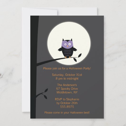Invitation à la fête d'Halloween de Owl (Devant)