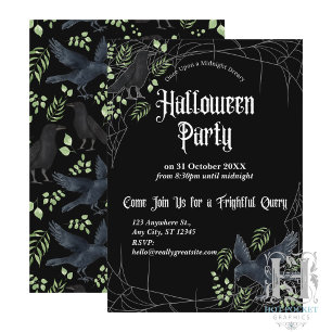 Invitation à la fête d'Halloween de Raven en noir