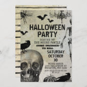 Invitation à la fête d'Halloween de Scull Crow Bat (Devant / Derrière)