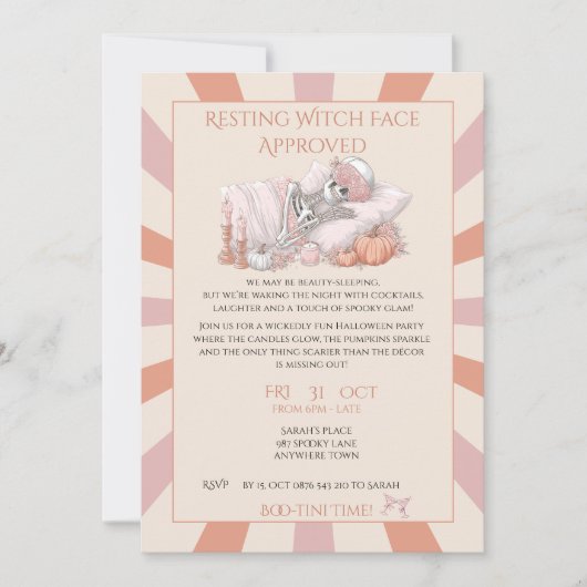 Invitation à la fête d'Halloween de squelette chic (Devant)