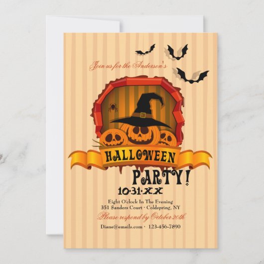 Invitation à la Fête d'Halloween des Citrouilles S (Devant)