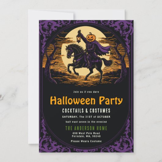 Invitation à la fête d'Halloween du cavalier à têt (Devant)